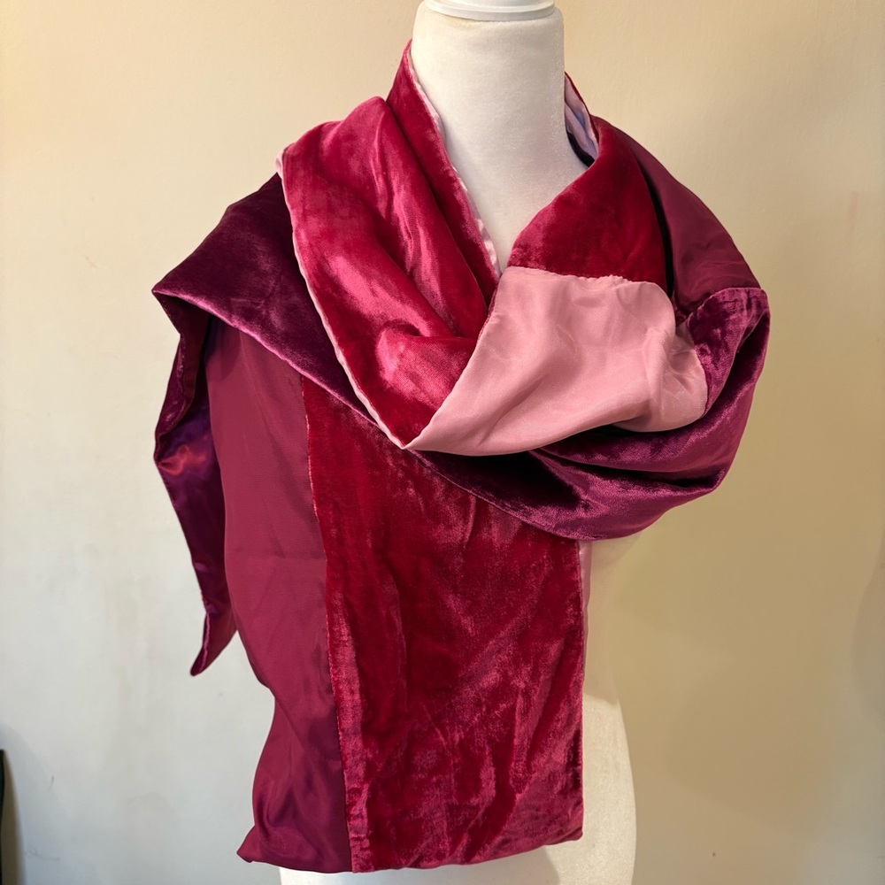 Coldwater Creek Velvet Colorblock Patchwork Wrap Scarf - Pink, Purple, Burgundy